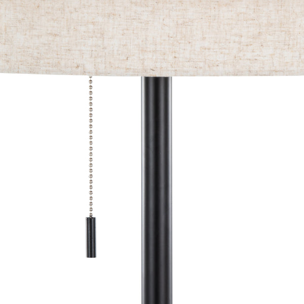 English Elm Tier Matte Black Metal Floor Lamp with Beige Linen Shade for Modern Living Spaces B202P224151
