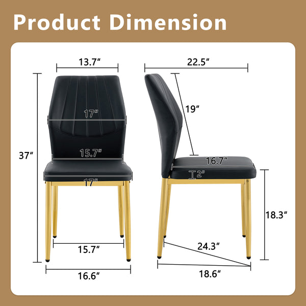 English Elm Set of 6 Pu Leather Dining Chairs with Gold Metal Legs for Glam Modern Rooms W1151P359615