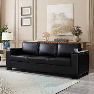 English Elm 93.7" Modern Living Room Sofa with Cup Holder & Hidden Storage, Upholstered Polyester, Durable Frame Black W1097S00201