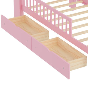 English Elm Twin Size Bed With Pink Finish, Headboard Storage, Under-Bed Drawers & Guardrails For Kids' Safety N733P272374H-GIGA