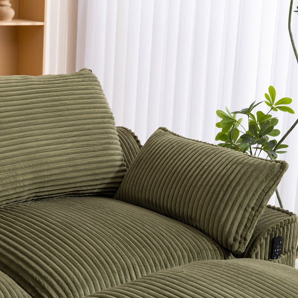English Elm L Shaped Corduroy Modular Sectional with Cloud Cushions Footstool and Lumbar Pillows Emerald W395S00139