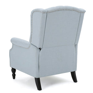 English Elm Christopher Knight Home® - Light Blue Button-Tufted Wingback Pushback Recliner Chair – Elegant Fabric Comfort, Cozy Support PMID 56992.00LSKY