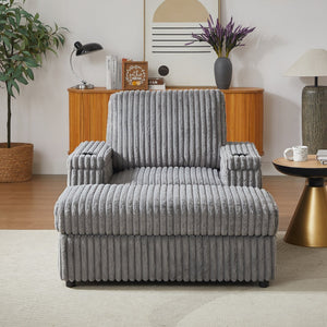 English Elm 42.5-inch corduroy single recliner with cup holder, storage ottoman, plush back pillow for lounging Grey W834P375123