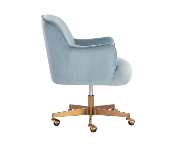 Sunpan Karina Office Chair - Chic Comfort with Modern Design, Curved Seat and Gold Steel Base for Your Workspace Cornflower Blue Sky