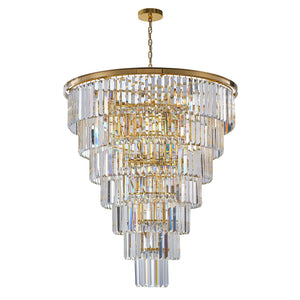 English Elm 40-Inch Gold Tiered Crystal Chandelier, 30-Light E12 with 370 Crystal Rods, Mirror-Polished Frame, LED Kit Included W2869S00023