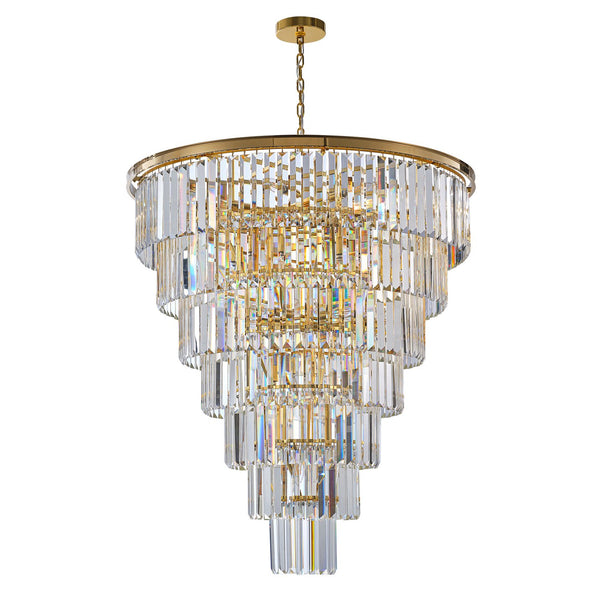 English Elm 40-Inch Gold Tiered Crystal Chandelier, 30-Light E12 with 370 Crystal Rods, Mirror-Polished Frame, LED Kit Included W2869S00023