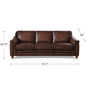English Elm Belfast Curved Top Grain Leather Sofa with Tufted Sides, Nailhead Trim & Sloping Arms — Elegant Seating B2705P326228