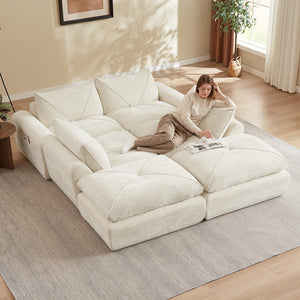 English Elm Modern Chenille Modular Sectional Sofa with Built-in Foot Pedals for Relaxed Living Beige W3396S00067