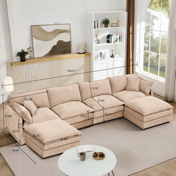 English Elm Modular U-Shaped Sectional Sofa Set - 4-Seater Chenille Couch With Movable Ottomans For Flexibility W1359S00036