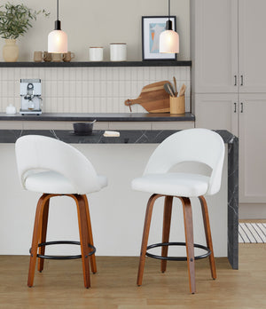 English Elm Fixed-height Swivel Counterstools Faux Leather Padded Seat Chrome Footrest Set of 2 White B202S01845