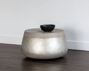 Sunpan Aries Concrete Coffee Table - Bold Drum Design for Modern Indoor and Outdoor Living Spaces Silver