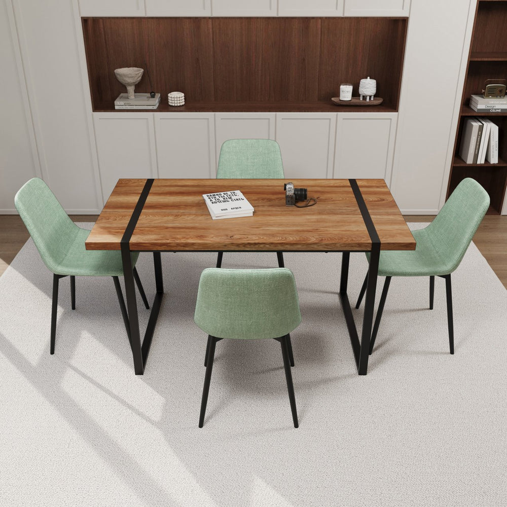 English Elm 59" Modern Farmhouse Dining Table Set With 4 Suede Chairs – Stylish & Durable For Any Space! W2189S00618