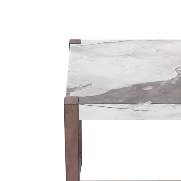 English Elm 5-Piece Faux Marble Counter Height Dining Set — 4 Upholstered Stools, Space-Saving Mid-Century Modern for Kitchen N752S011086A