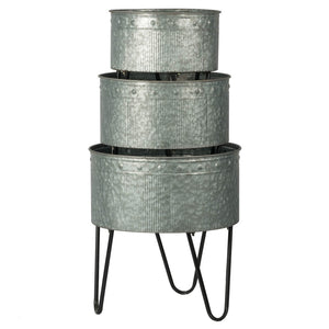 English Elm Set of 3 Galvanized Metal Planters with Black Hairpin Legs Industrial Trio W2078P323442