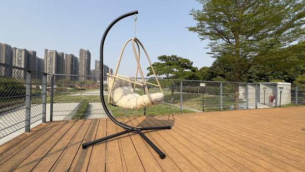 English Elm Swing Egg Chair With Stand – Cozy Indoor/Outdoor Wicker Patio Basket With Cup Holder & Cushions! W2707P296436-GIGA