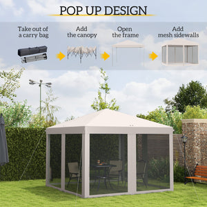 English Elm Height Adjustable 10x10 Pop up Canopy with Mesh Walls Steel Frame Uv Protection Beige T3971P425617