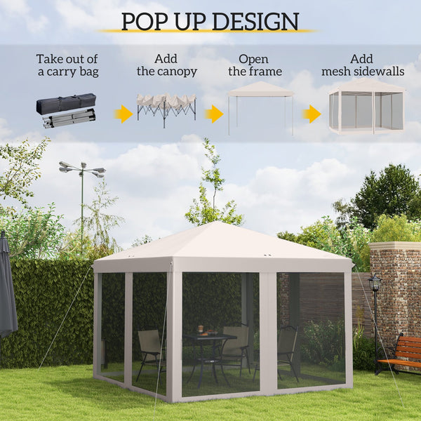 English Elm Height Adjustable 10x10 Pop up Canopy with Mesh Walls Steel Frame Uv Protection Beige T3971P425617