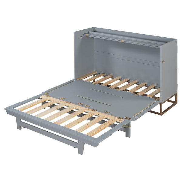 English Elm Queen Size Murphy Bed With Iron Legs - Modern Gray Design, Space-Saving Solution For Compact Living N820S00035E-GIGA