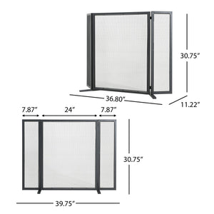 English Elm Quiana Three Panel Wrought Iron Hearth Screen Matte Black Mesh for Modern Loft Decor N775P386892B