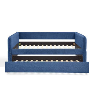 English Elm Full Size Boucle Daybed with Pop up Trundle Tufted Upholstered Sofa Sleeping Blue W1413S00176