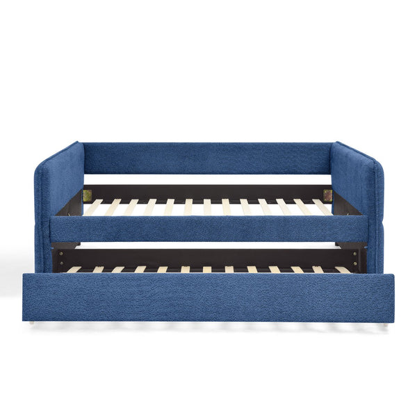 English Elm Full Size Boucle Daybed with Pop up Trundle Tufted Upholstered Sofa Sleeping Blue W1413S00176