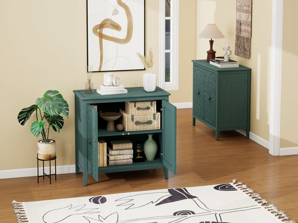 English Elm Geometric Diamond Embossed Sideboard Cabinet Matte Vintage Mdf Entryway Storage Green W688P364740