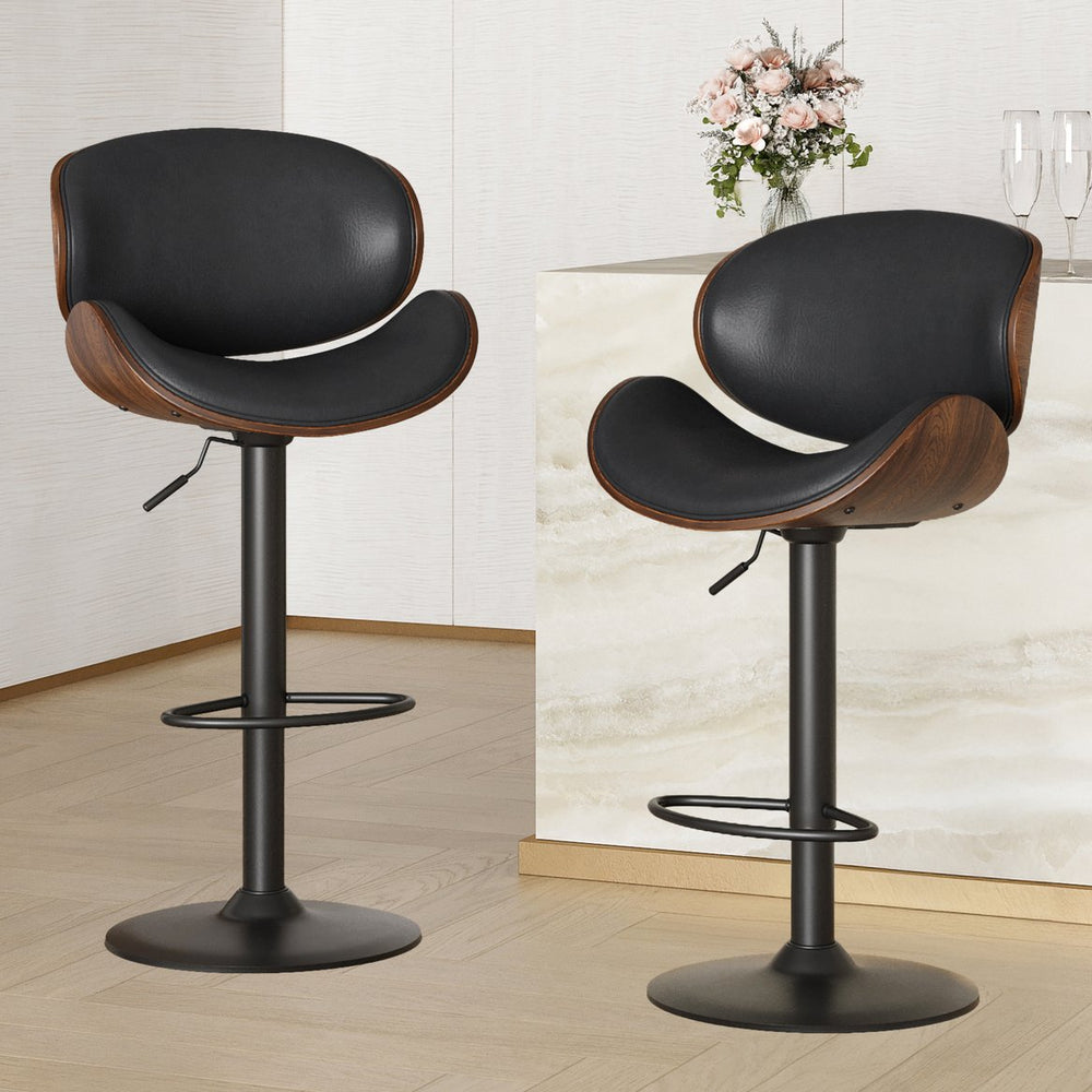 English Elm Counter Height Stools Set of 2 Mid-century Metal Legs Ergonomic Kitchen Island Seating Black T3623P430918