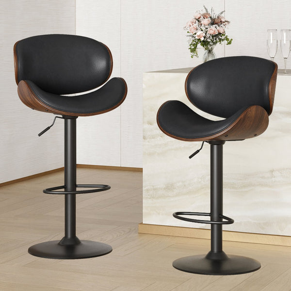 English Elm Counter Height Stools Set of 2 Mid-century Metal Legs Ergonomic Kitchen Island Seating Black T3623P430918