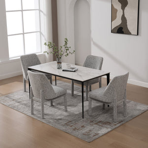 English Elm 21.46" Modern Chenille Dining Chair Set of 4 with Curved High Back, Rubberwood Legs, Comfortable Foam Seat White+Black W3189S00006