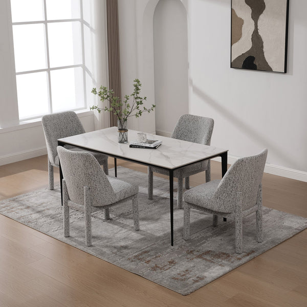 English Elm 21.46" Modern Chenille Dining Chair Set of 4 with Curved High Back, Rubberwood Legs, Comfortable Foam Seat White+Black W3189S00006