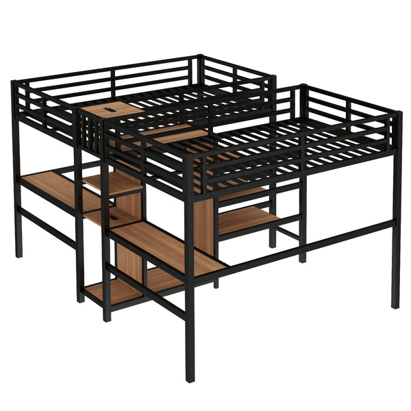 English Elm Twin Metal Loft Bed with Study Desk Wardrobe Shelving and Outlet for Kids Rooms Natural Wood W1580S00372