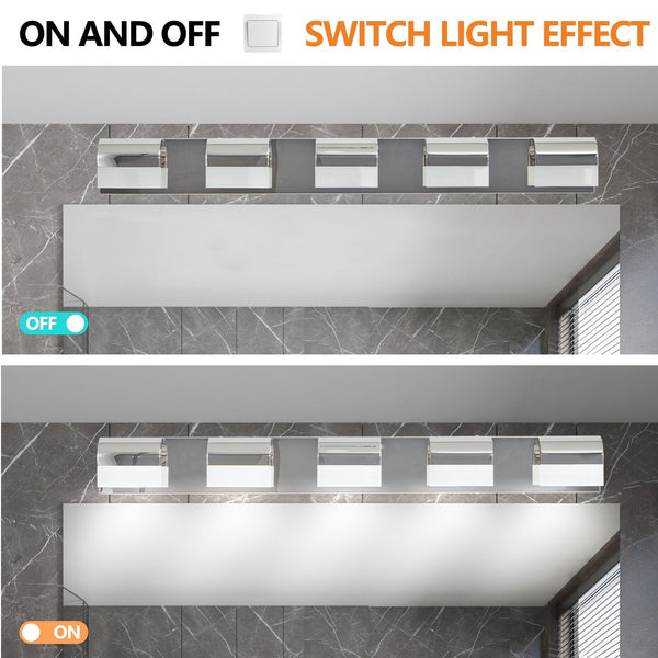 English Elm Modern Chrome 5-light Led Vanity Bar Acrylic Shades Bathroom Wall Fixture W1340P197252