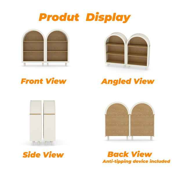 English Elm Arched Bookcase Set of 2 Three Tier Mdf Shelving with Warm Woodgrain Accent W2557P475972