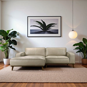 English Elm Kerrville Top Grain Leather Sectional Sofa with Chaise Mid-century Walnut Legs B183S00213