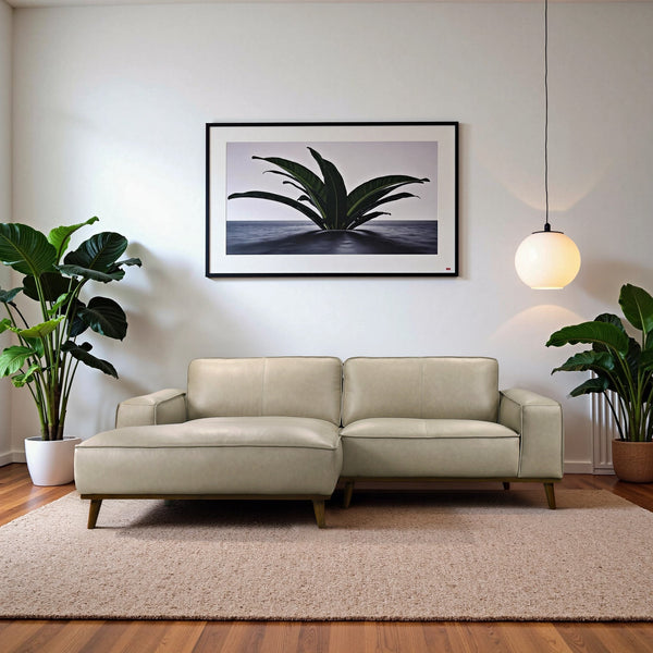 English Elm Kerrville Top Grain Leather Sectional Sofa with Chaise Mid-century Walnut Legs B183S00213