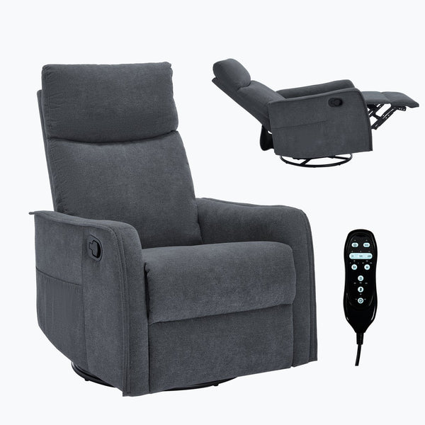 English Elm Heat Massage Rocker Recliner with Swivel Base and Vibrating Nodes for Living Room Grey W1803P251887
