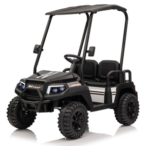 English Elm 24v Kids Electric Ride on Truck Four Seat All Wheel Drive Spring Suspension Sunshade Black W1578P381262