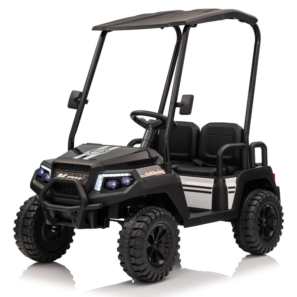 English Elm 24v Kids Electric Ride on Truck Four Seat All Wheel Drive Spring Suspension Sunshade Black W1578P381262