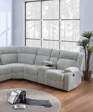 English Elm Sectional Plush Corduroy Reclining 3-Piece Sofa with Dual Consoles and Cup Holders, Seats Five Grey Ash 31 L x 26 W x 66 H B011S01737