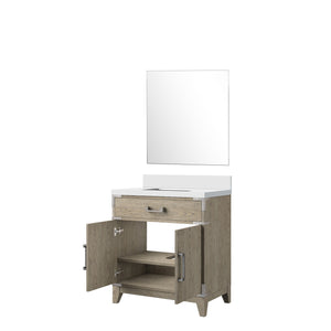 English Elm Grey Oak Single Bath Vanity With Cultured Marble Top & Mirror - Modern Style, Durable Storage Solution B2731S01458