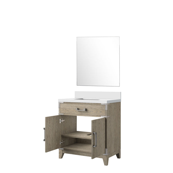 English Elm Grey Oak Single Bath Vanity With Cultured Marble Top & Mirror - Modern Style, Durable Storage Solution B2731S01458