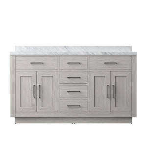 English Elm White Oak Double Bath Vanity 60" W X 22" D With Luxurious Carrara Marble Top – Fully Assembled Elegance B2731P257756-GIGA