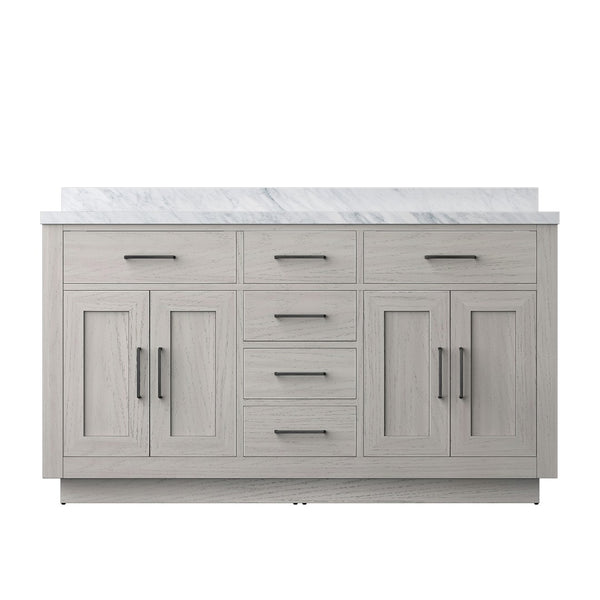 English Elm White Oak Double Bath Vanity 60" W X 22" D With Luxurious Carrara Marble Top – Fully Assembled Elegance B2731P257756-GIGA