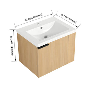 English Elm 24" Bathroom Vanity Sink Combo - Modern Oak Cabinet Set With Ample Storage & Soft-Close Doors W1972P204941