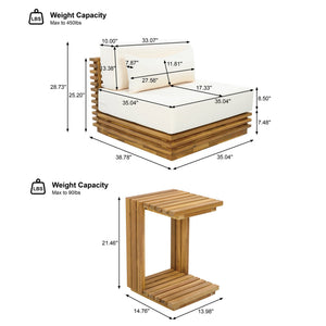English Elm Oversized Acacia Wood Patio Club Chair and Table Set for Garden or Poolside N768P392778N