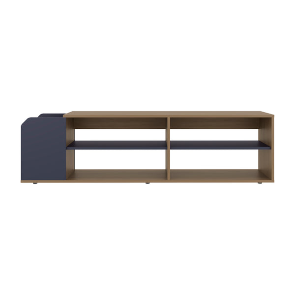 English Elm Modern TV Stand Navy Blue & Natural Oak 59" Entertainment Console with Open Shelves, Scratch-Resistant Finish B128P387084