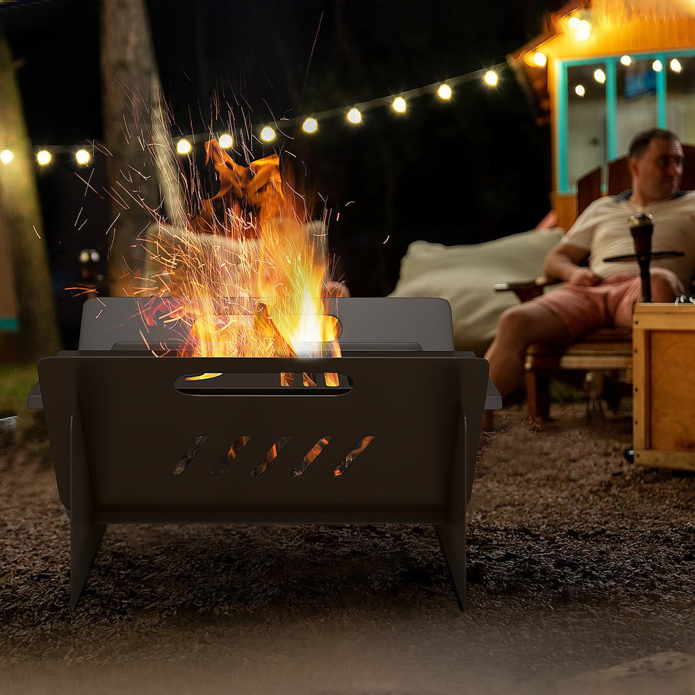 English Elm Outsunny Collapsible Steel Fire Pit Stove and Table for Camping Backyard Patio Use W2225P174299