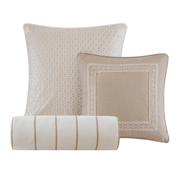 English Elm 9-piece King Bedding Set Velvet Slub Fabric Embroidered Comforter with Euro Shams Taupe B035P482954