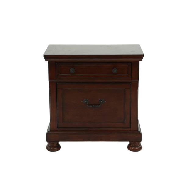 English Elm Rubber Wood 2-Drawer Nightstand in Antique Cherry Finish with Smooth Wood Glides, Sturdy Classic Design B016P251353