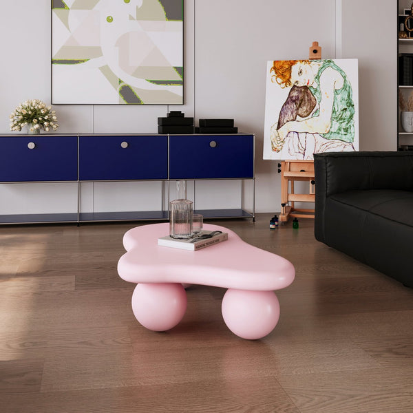 English Elm 40 Inch Cloud Shape Low Mdf Coffee Table with Ball Legs for Eclectic Living Rooms W1435S00018
